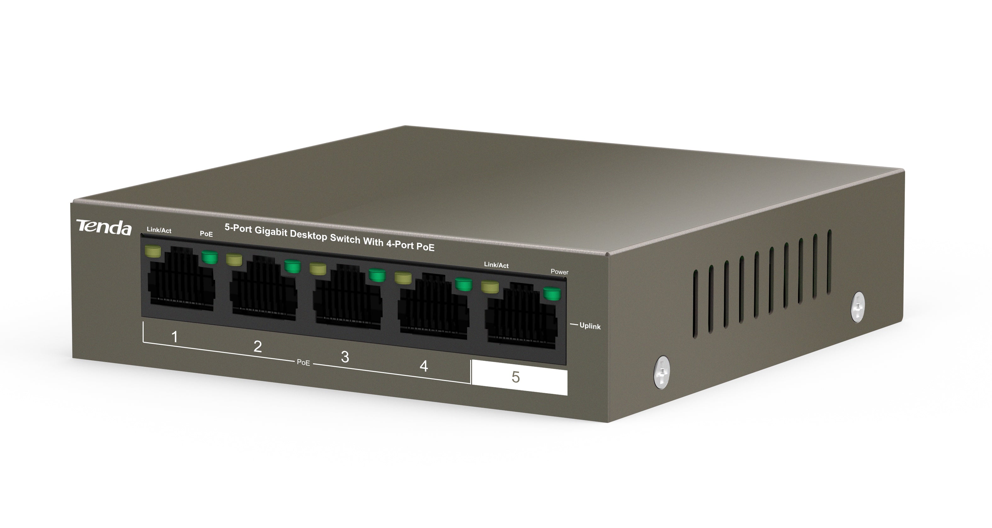 Tenda TEG1105P 5-Port Gigabit Desktop Switch with 4-Port PoE | 58W PoE Budget | Desktop / Wall Mounting Supported | 6KV lighting protection Tenda TEG1105P 5-Port Gigabit Desktop Switch with 4-Port PoE | 58W PoE Budget | Desktop / Wall Mounting Supported | 6KV lighting protection